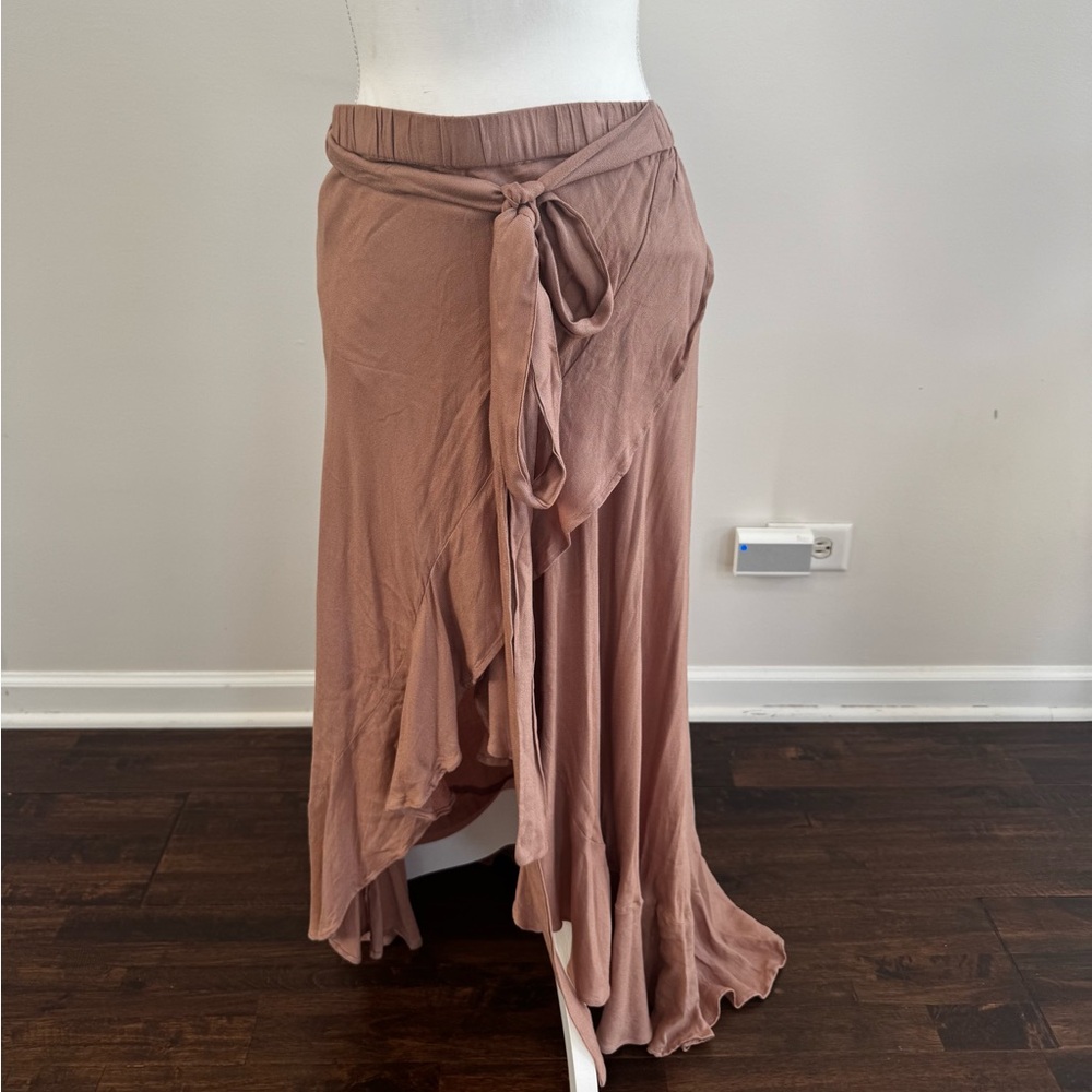 Elan Tan Ruffled Wrap Maxi Skirt